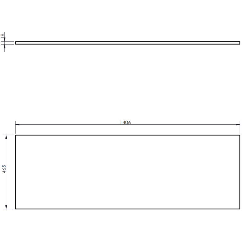 Underskap til servant teknisk strektegning av panel med mål 1406x465x18 mm for Mexen Rivel.