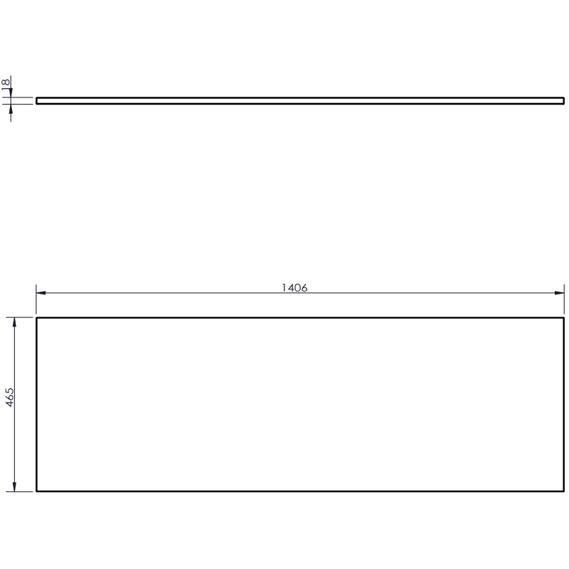 Underskap til servant teknisk tegning av svart matt Mexen Rivel 140 cm med mål og én skuff.