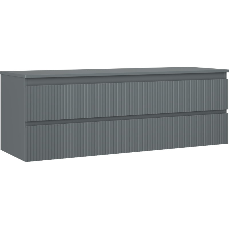Servantskap 140 cm grafitt matt med to skuffer og vertikale riller, sett skrått forfra.