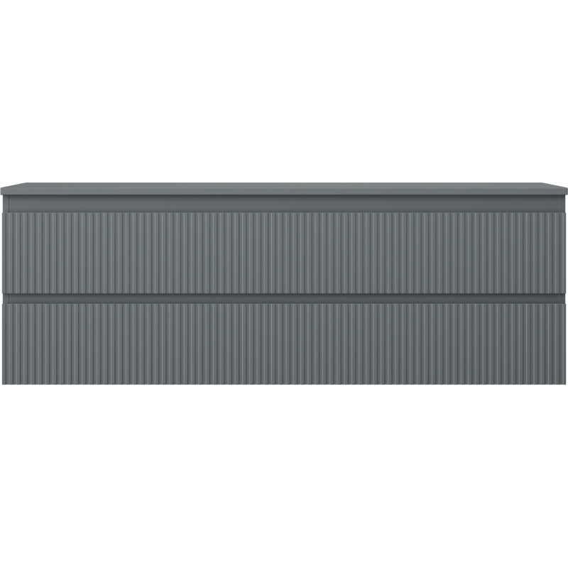 Underskap til servant 140 cm grafitt matt med to skuffer og riflet front, sett forfra.