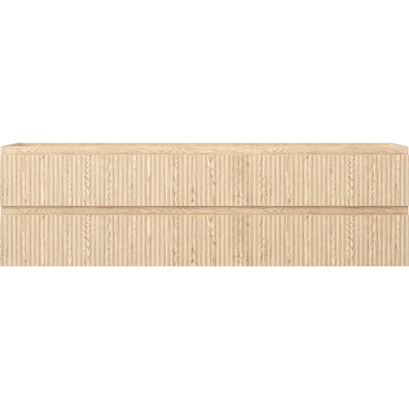 Underskap til servant i lys eik med to skuffer og riflet front, sett rett forfra.