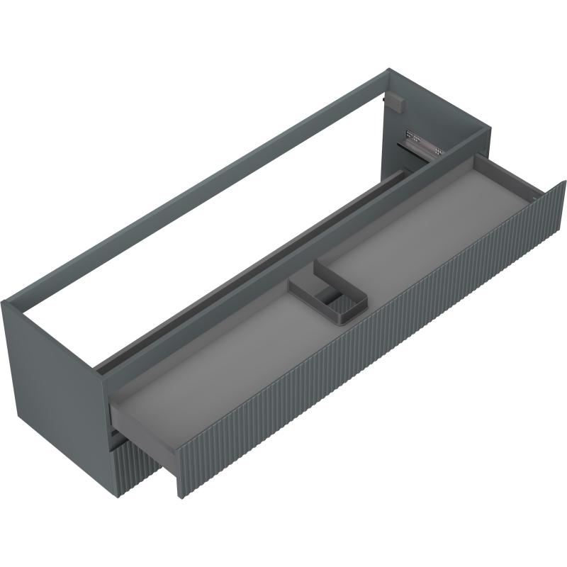 Servantskap uten vask 160 cm grafitt matt med åpen skuff og vertikale riller.