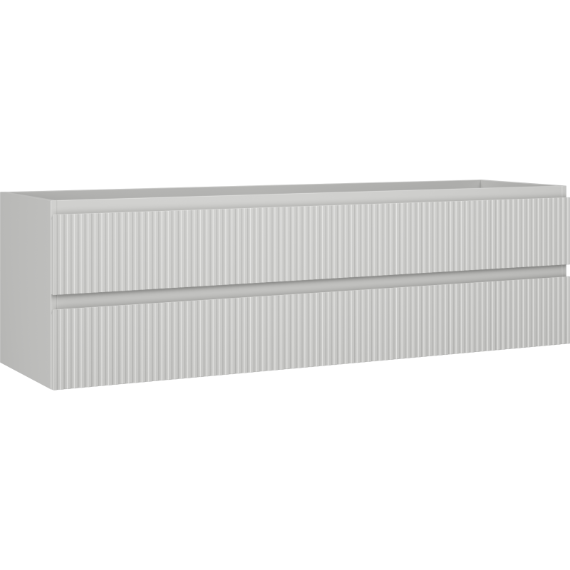 Servantskap 160 cm Mexen Rivel i grå matt med to skuffer og vertikale riller, sett skrått forfra.