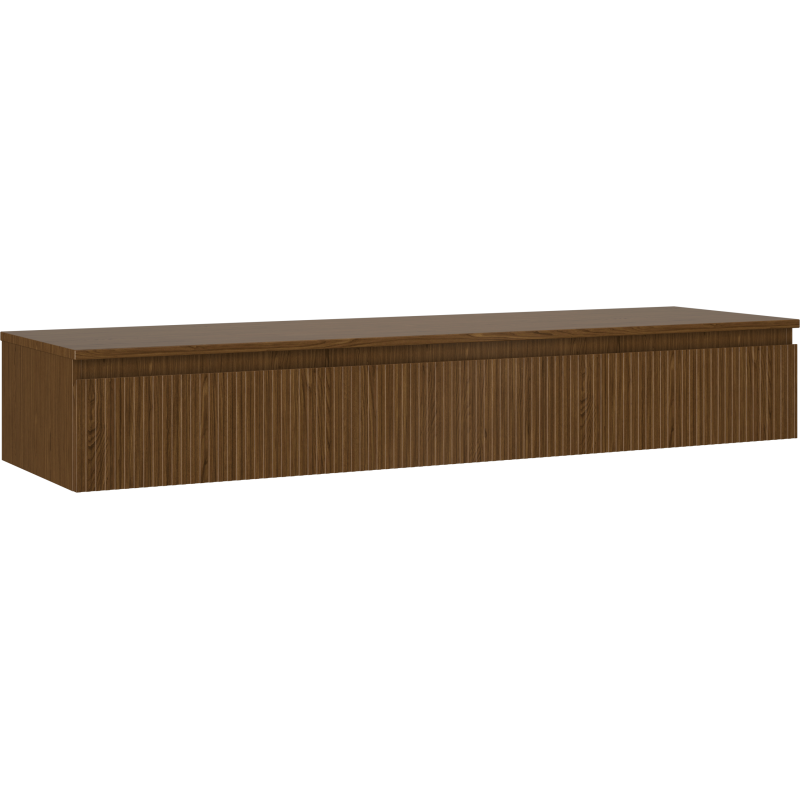 Servantskap 160 cm i valnøtt med riflet front og én skuff, sett fra skrå vinkel.