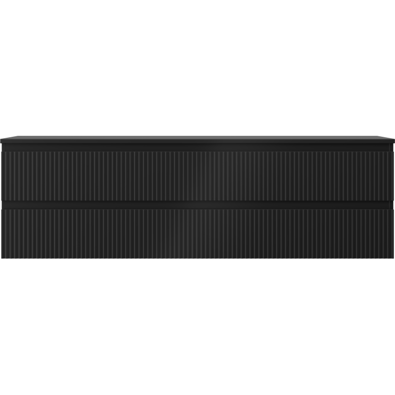 Underskap til servant Mexen Rivel 160 cm i svart matt med to skuffer og vertikale riller.