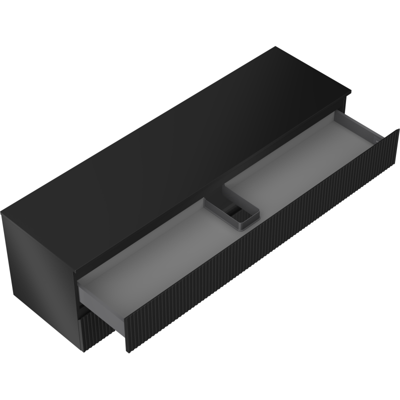 Servantskap uten vask svart matt Mexen Rivel 160 cm med åpen skuff og riflet frontpanel.