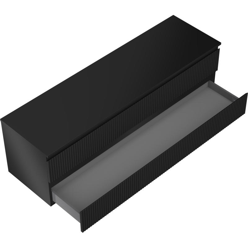 Servantskap til bad Mexen Rivel 160 cm svart matt med én stor skuff trukket ut og riflete fronter.