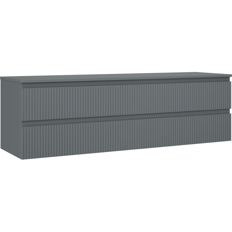 Servantskap 160 cm grafitt matt med to skuffer og vertikale riller, sett fra skrå vinkel.