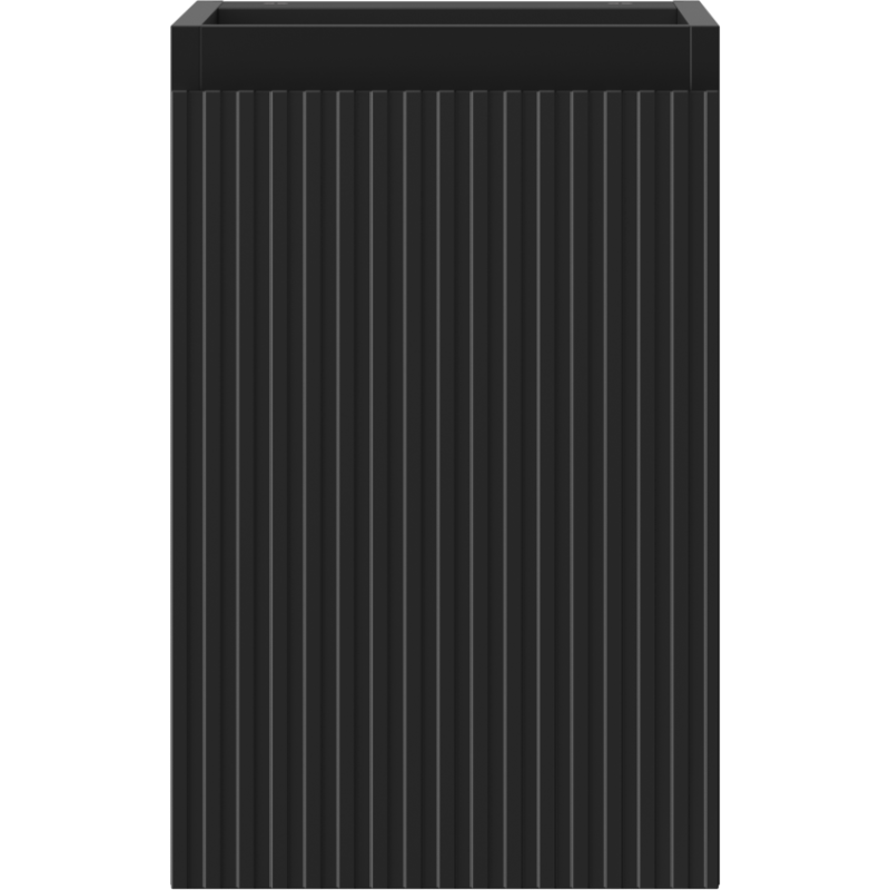 Underskap til servant i svart matt metall med riflet front, sett rett forfra med synlig åpning øverst.