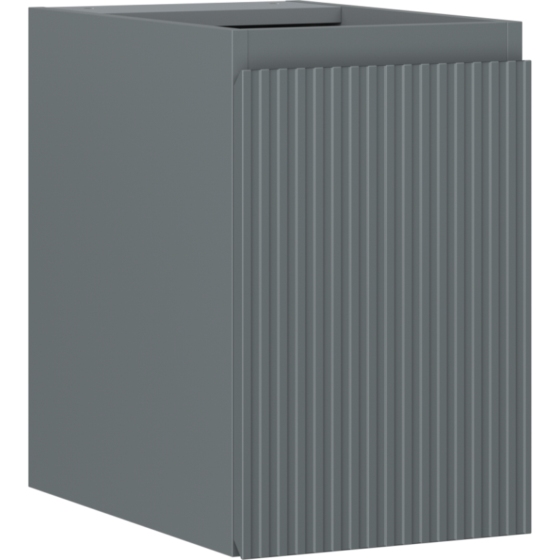 Servantskap 30 cm grafitt matt med riflet front og én dør, sett fra skrått side- og frontperspektiv.