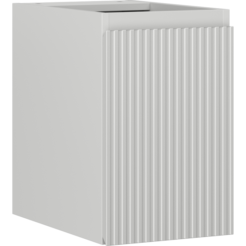 Servantskap 30 cm grå matt med riflet front og én dør, sett i perspektiv.