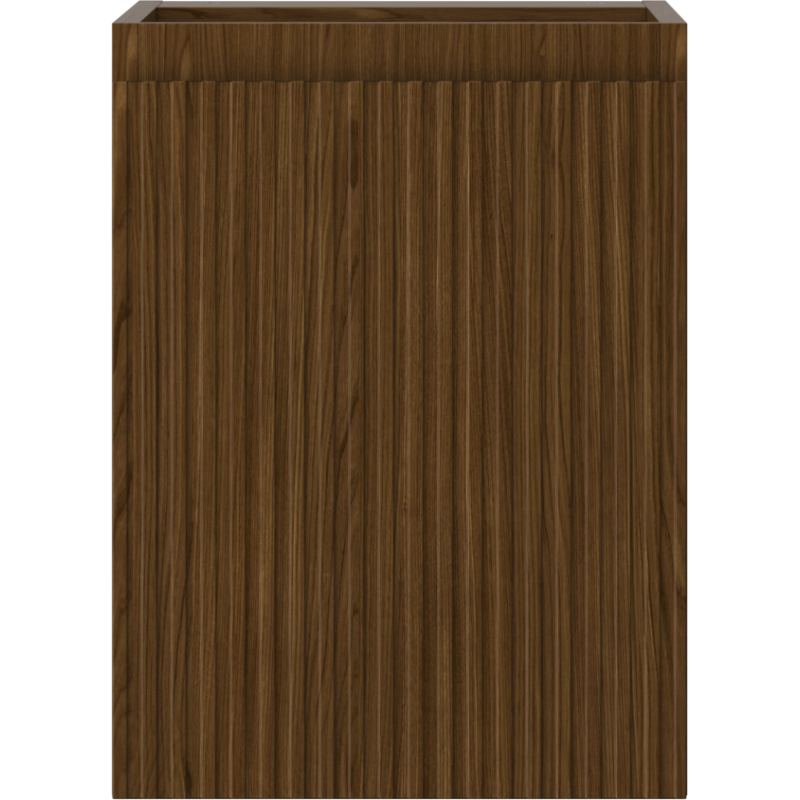 Underskap til servant i valnøtt med riflet front, sett forfra, modell Mexen Rivel 35 cm.