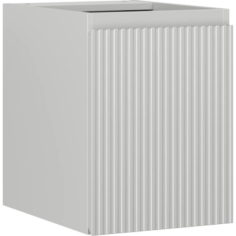 Servantskap 35 cm i grå matt finish med riflet front, sett fra skrå vinkel.