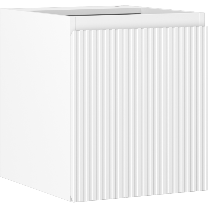 Servantskap 40 cm hvit matt med riflet front, kubeformet design sett fra skrå vinkel.