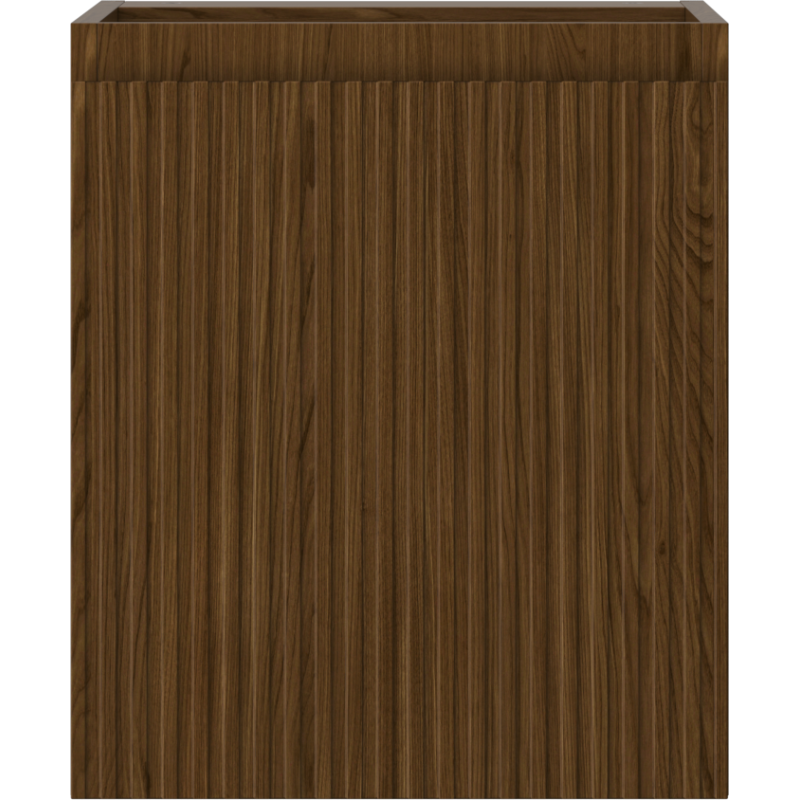 Underskap til servant i valnøtt med riflet front og én dør, sett rett forfra.