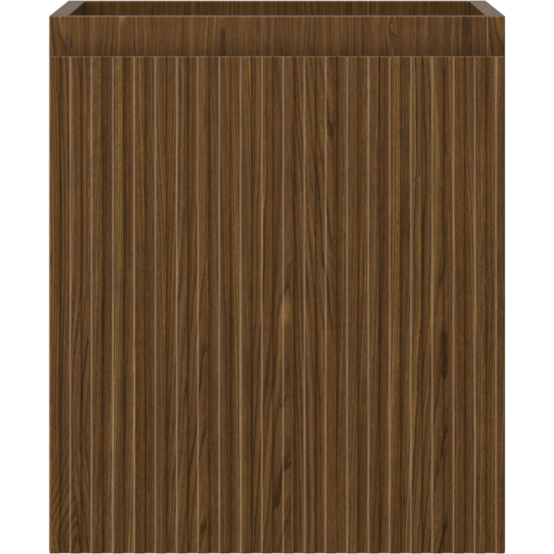 Underskap til servant i valnøtt med riflet front, 40 cm bredde, sett rett forfra uten håndtak.