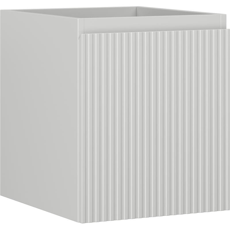 Servantskap 40 cm grå matt med riflet front, vist fra skrå vinkel i moderne utførelse.