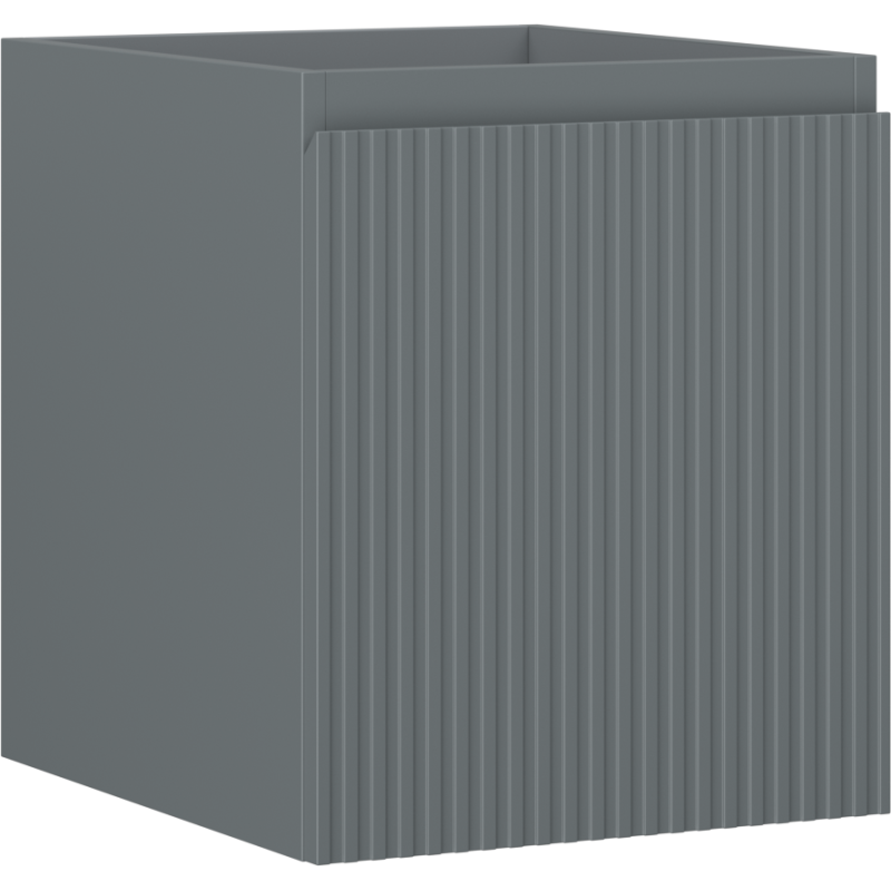 Servantskap 40 cm grå matt med riflet front, sett skrått forfra mot hvit bakgrunn.