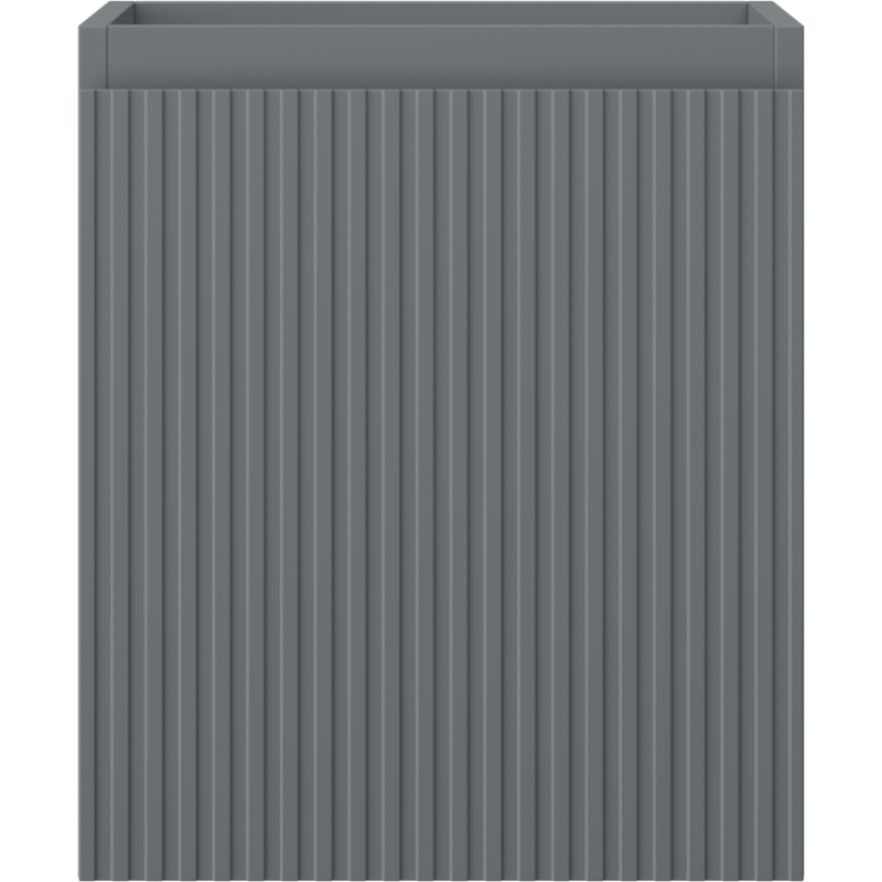 Underskap til servant Mexen Rivel 40 cm i grå matt med riflet front, sett forfra med åpen topp.