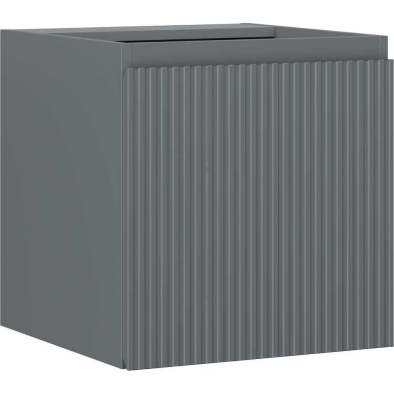 Servantskap 45 cm grafitt matt med riflet front, vist fra skrå vinkel.