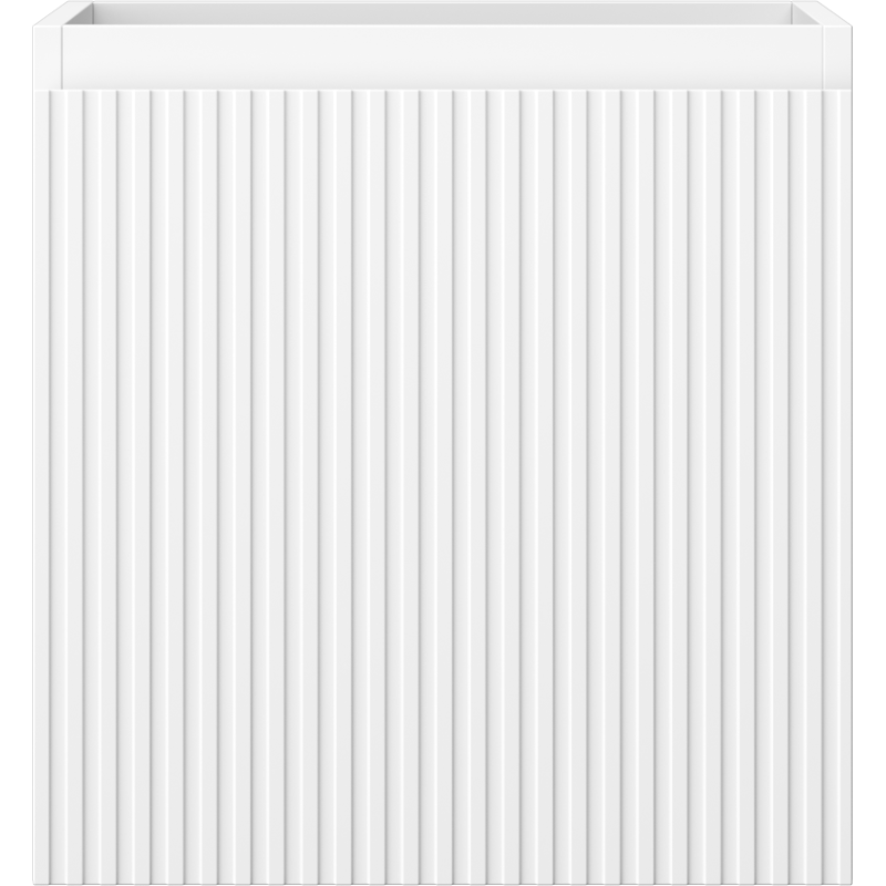 Underskap til servant i hvit matt med riflet front, én skuff, sett forfra mot nøytral bakgrunn.