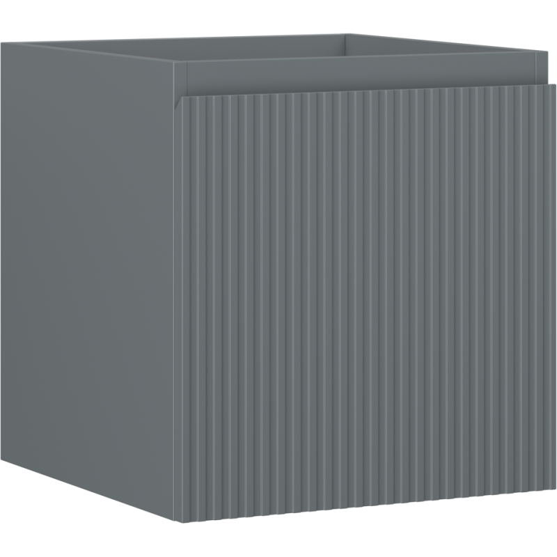 Servantskap 45 cm grafitt matt med én skuff og riflet front, sett fra skrå vinkel.