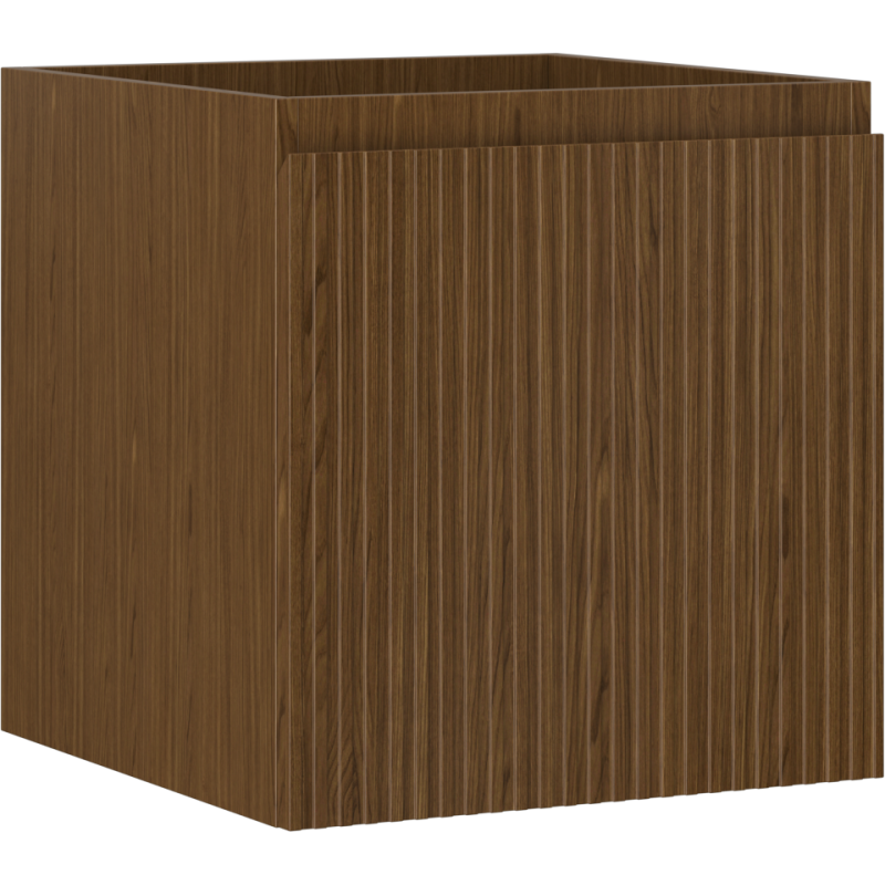 Servantskap 45 cm i valnøtt med riflet front, sett fra skrå vinkel uten synlige håndtak.