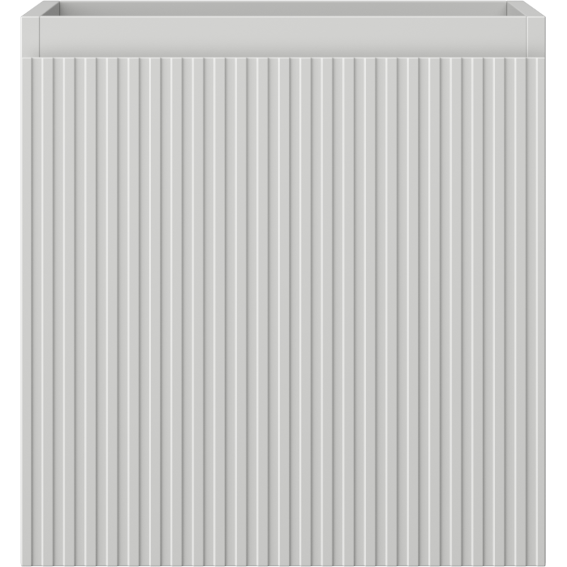 Underskap til servant 45 cm i lys grå matt med vertikal riflet front, sett rett forfra.