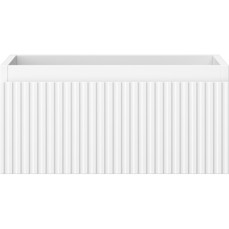 Underskap til servant i hvit matt finish med vertikale riller, frontvisning, Mexen Rivel 50 cm.