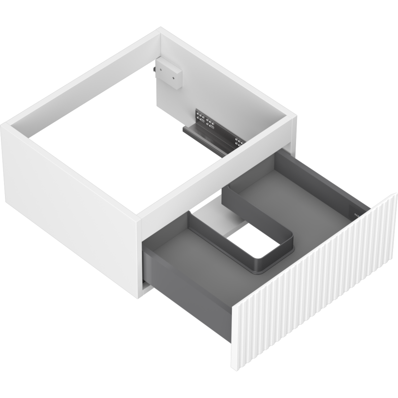 Servantskap uten vask 50 cm Mexen Rivel med hvit matt front, én åpen skuff og vertikale riller.