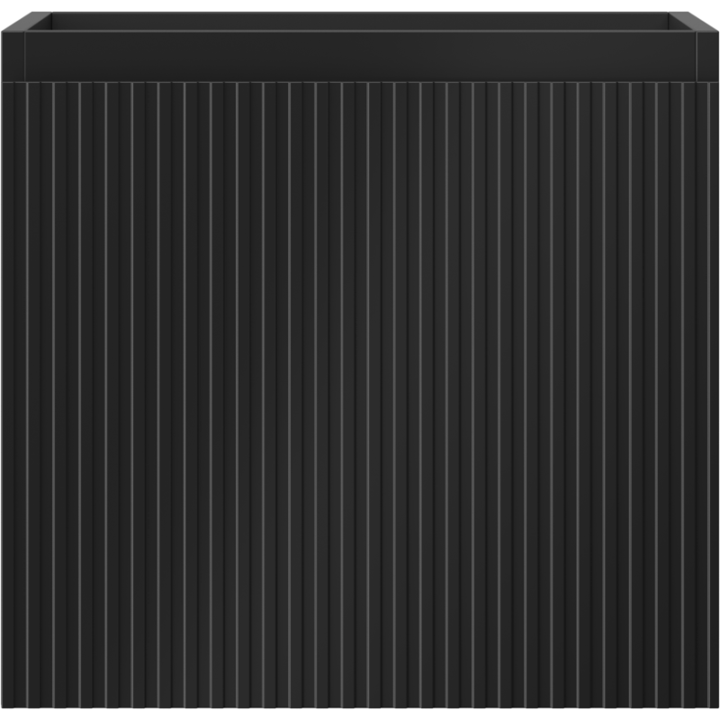 Underskap til servant i svart matt med vertikale riller, sett rett forfra uten synlige håndtak.