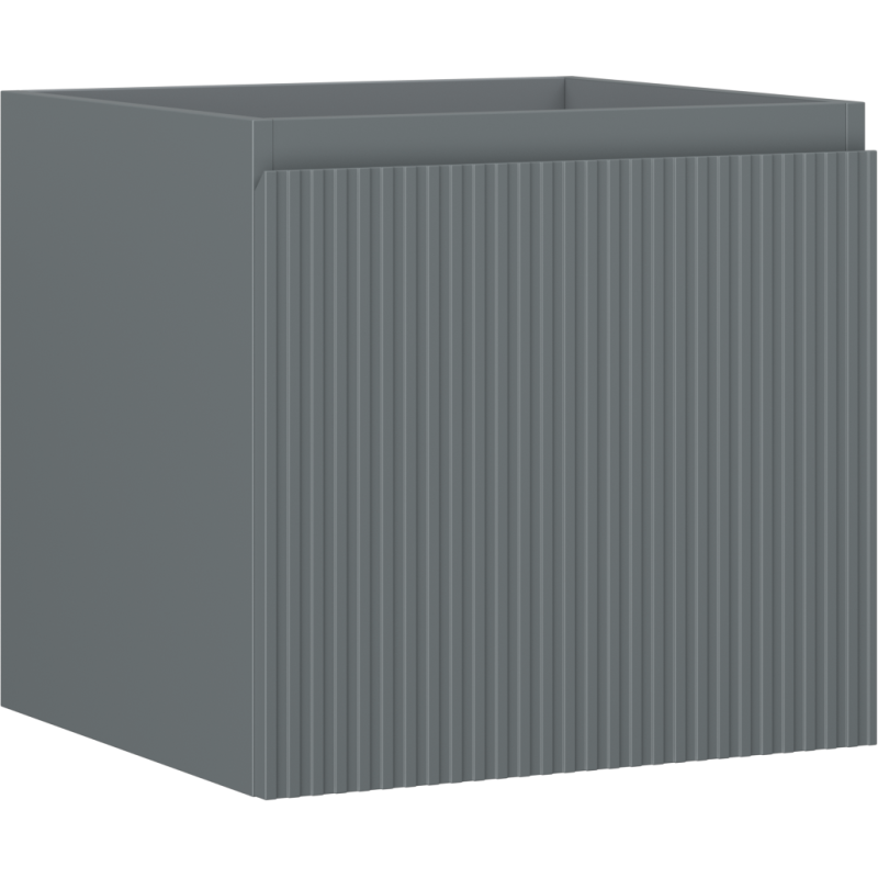 Servantskap 50 cm grafitt matt med én riflet skuff sett fra skrått frontperspektiv.