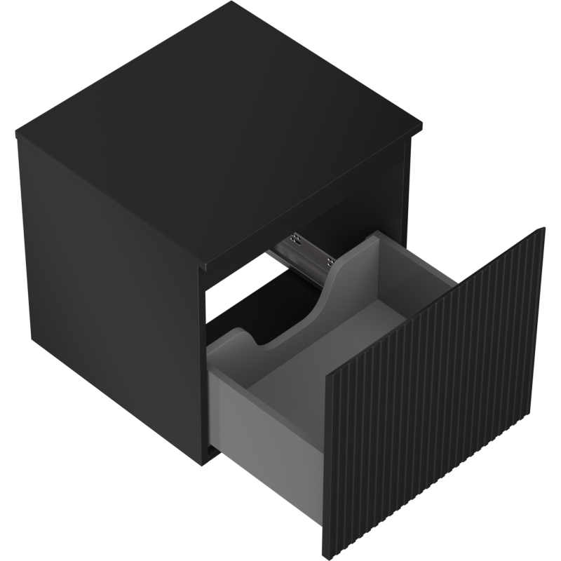 Servantskap uten vask svart matt Mexen Rivel 50 cm med én uttrekt skuff og vertikale riller.