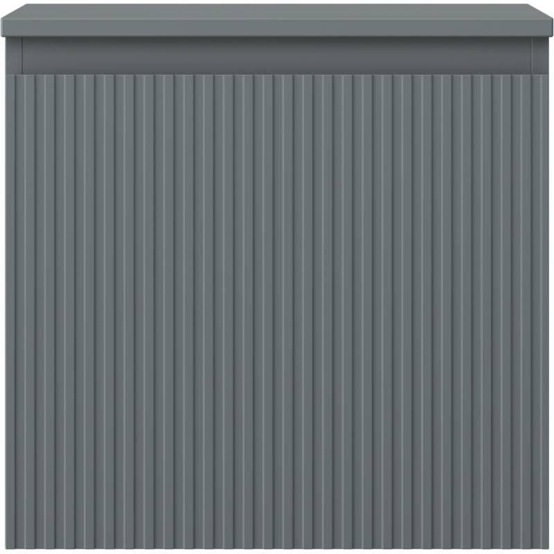 Underskap til servant i grafitt matt med vertikale riller og én skuff, sett rett forfra.