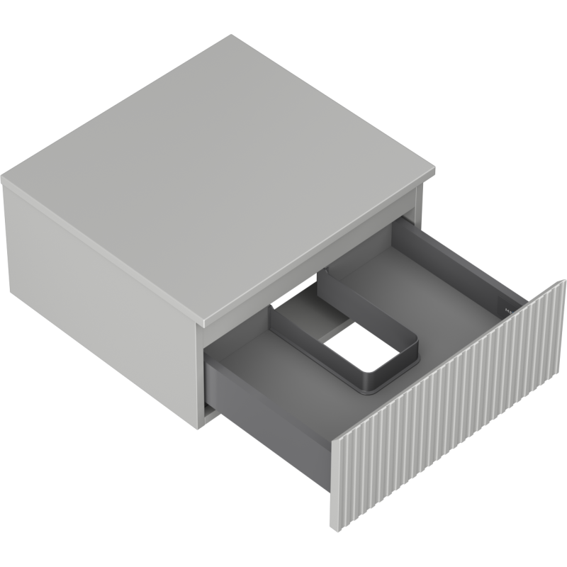 Servantskap uten vask grå matt 50 cm med åpen skuff, riflet front og innvendig inndeling.