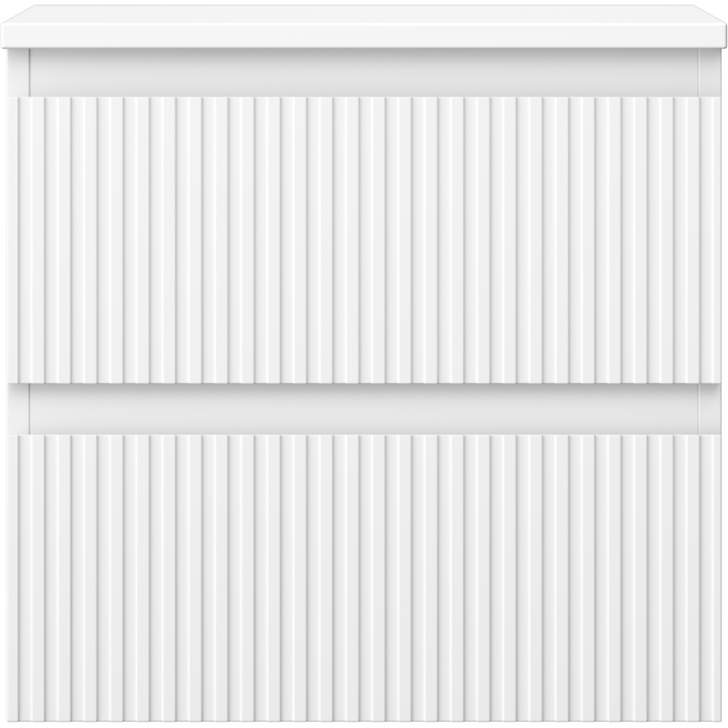 Underskap til servant i hvit matt med riflet front og to skuffer, sett rett forfra.