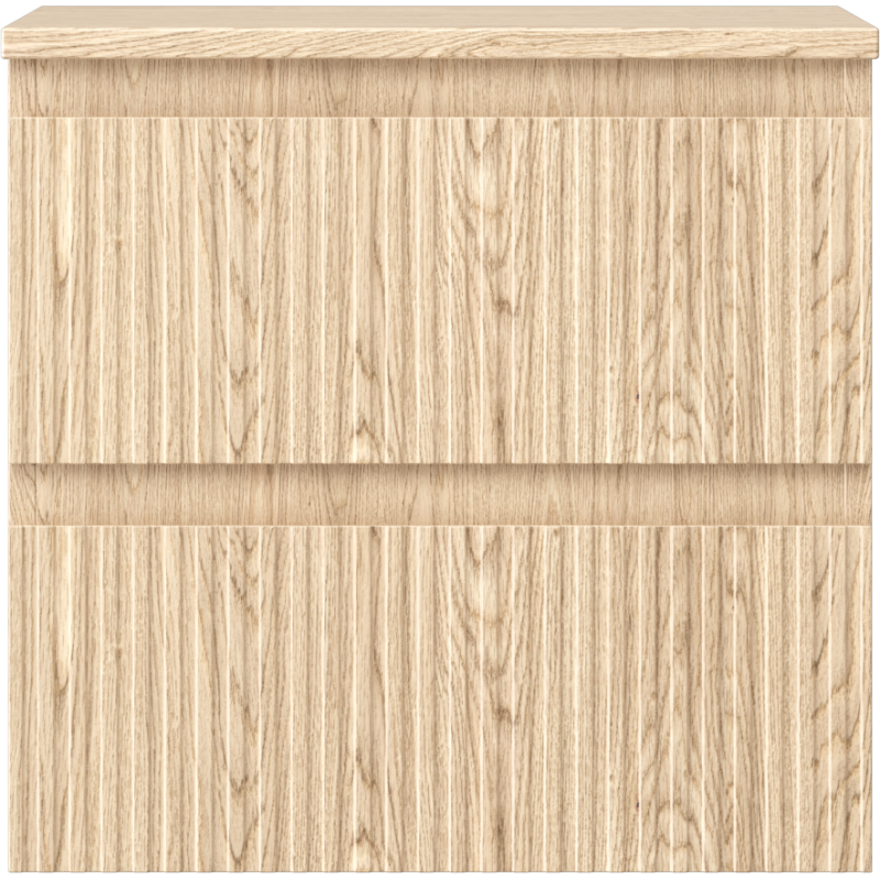 Underskap til servant i lyst eiketre med riflet front og to skuffer uten synlige håndtak.