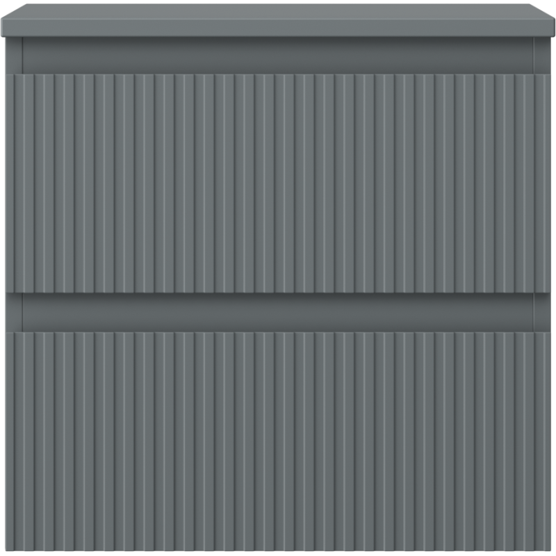 Underskap til servant i grafitt matt med vertikale riller og to skuffer, sett rett forfra.