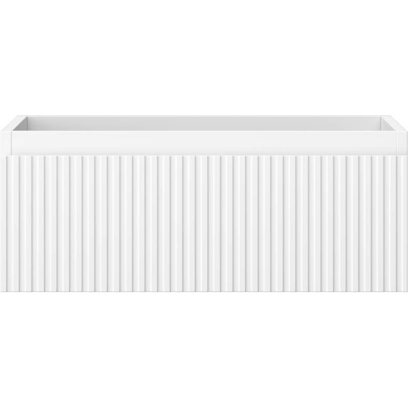Underskap til servant 60 cm hvit matt med én skuff og riflet front, sett rett forfra.
