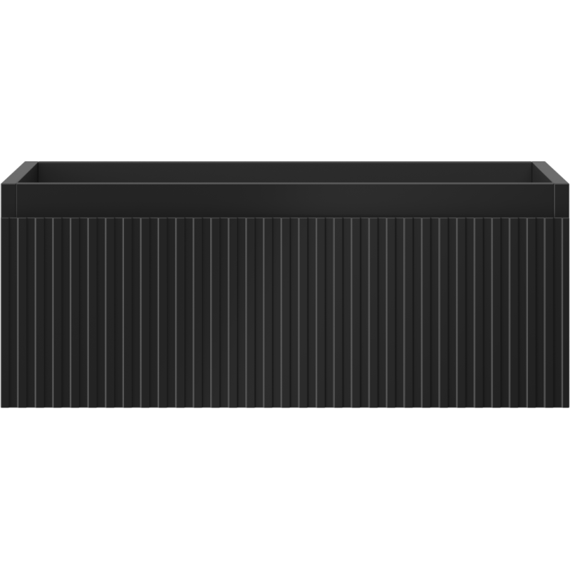 Underskap til servant Mexen Rivel 60 cm i svart matt metall med vertikale riller, sett forfra.