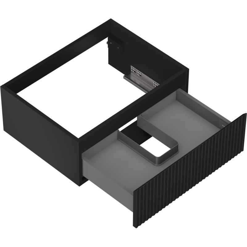Servantskap uten vask 60 cm svart matt med én skuff, innvendige romdelere og rillet frontpanel.