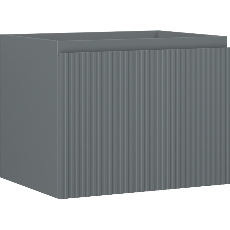 Servantskap 60 cm grafitt matt med riflet front, sett skrått forfra, moderne uttrykk.