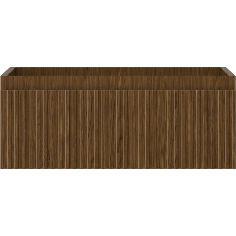 Underskap til servant i valnøtt med riflet front og én skuff, sett forfra uten synlige håndtak.