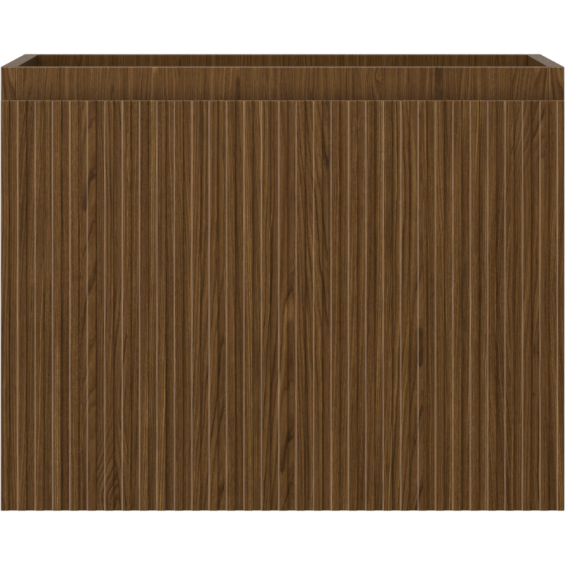 Underskap til servant i valnøtt med riflet front og én skuff, sett rett forfra.