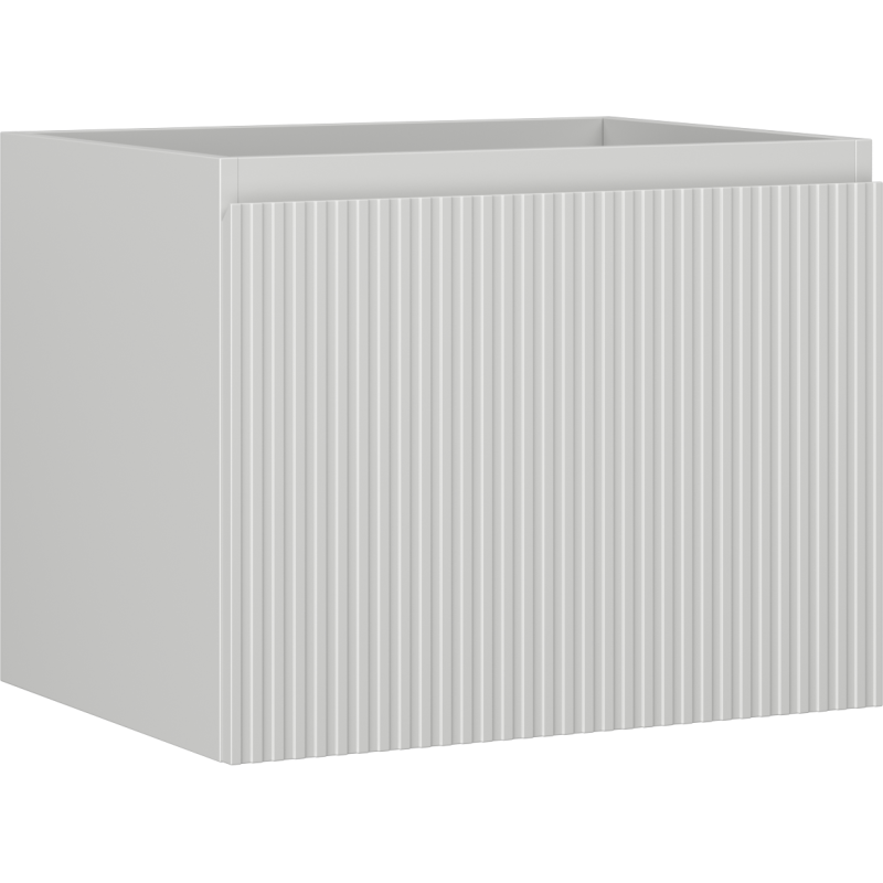 Servantskap 60 cm i grå matt med riflet front, vist fra skrå vinkel.