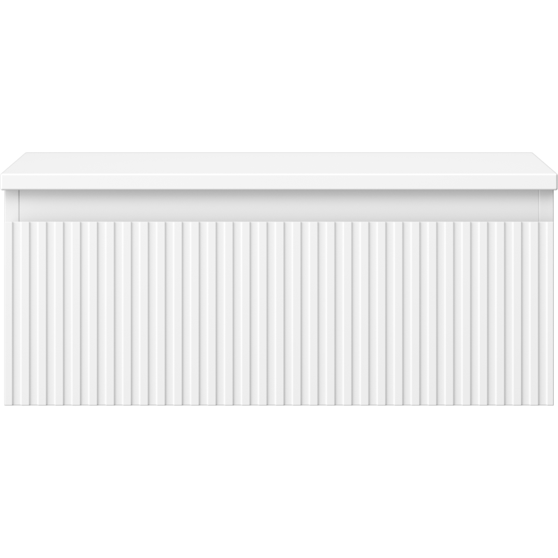 Underskap til servant i hvit matt plast med riflet front og lokk, sett rett forfra.