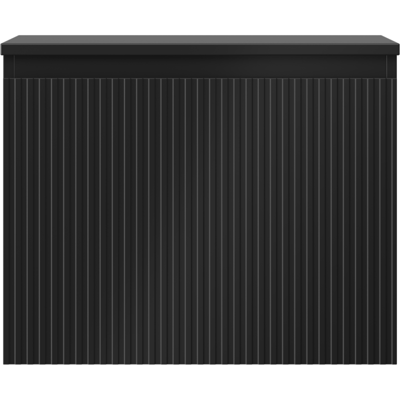 Underskap til servant i svart matt med riflet front og én skuff, sett rett forfra uten håndtak.