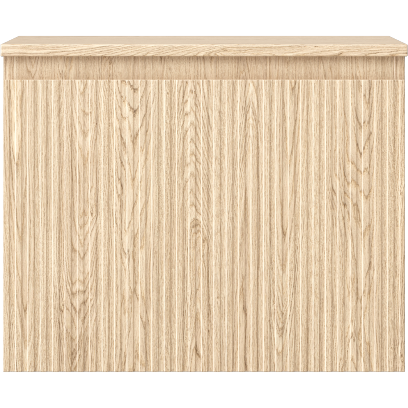 Underskap til servant i lys eik med riflet front og én skuff, sett rett forfra.