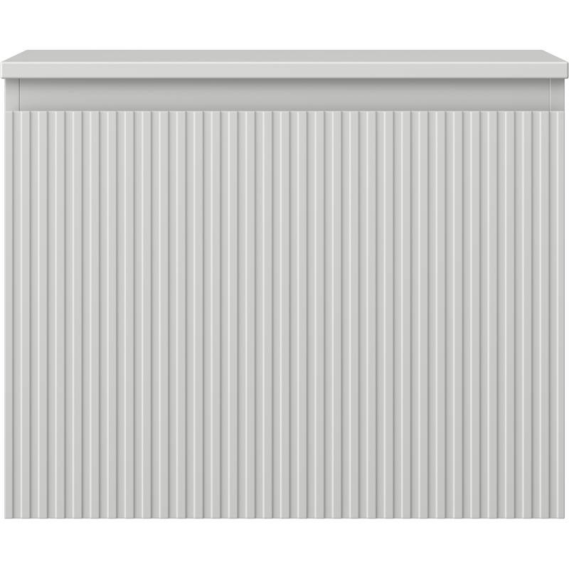 Underskap til servant i lysgrå matt finish med riflet front og markert horisontal kant.