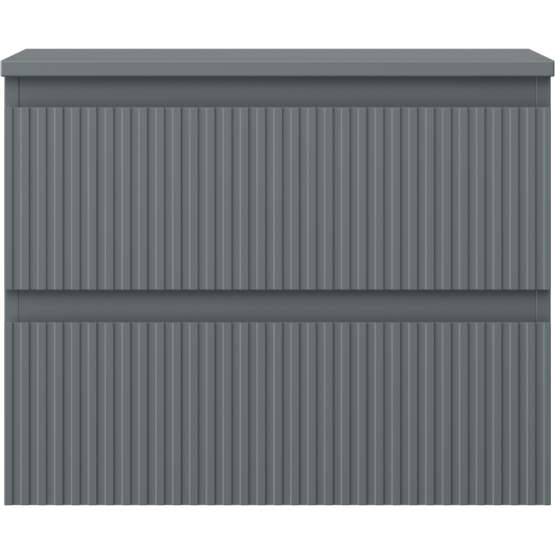 Underskap til servant i grafitt matt metall med to skuffer og vertikale riller sett forfra.